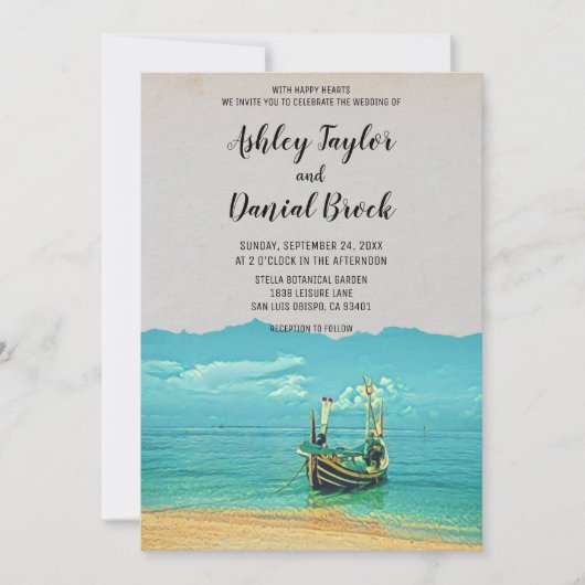 bruiloft met zeilboot kustbestemming kaart (Voorkant)