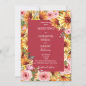 bruiloft met zonnebloemen en roze rozen kaart (Voorkant)
