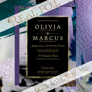 Bruiloft Metallic Peacock Blauwgroen penseelstre Folie Uitnodiging