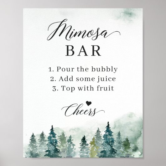 Bruiloft Mimosa Bar Bord Winterdennenbomen Poster (Voorkant)