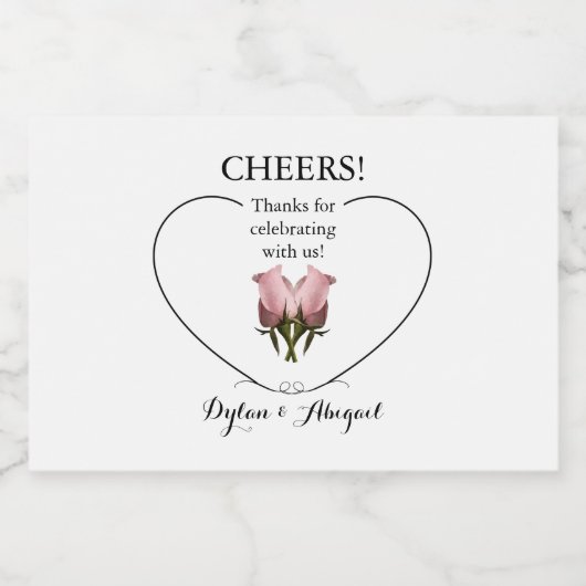 Bruiloft Mini Mousserende Wijnfles Etiket w / Roze (Enkel label)