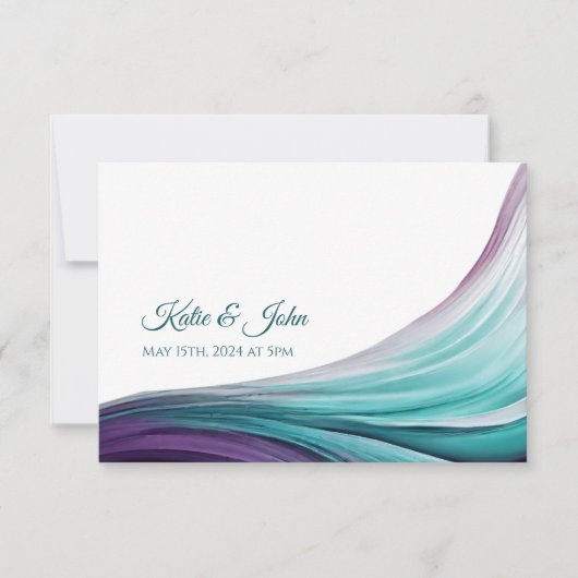 Bruiloft Modern Abstract-Paarse en Blauwgroen- RSVP Kaartje (Voorkant)