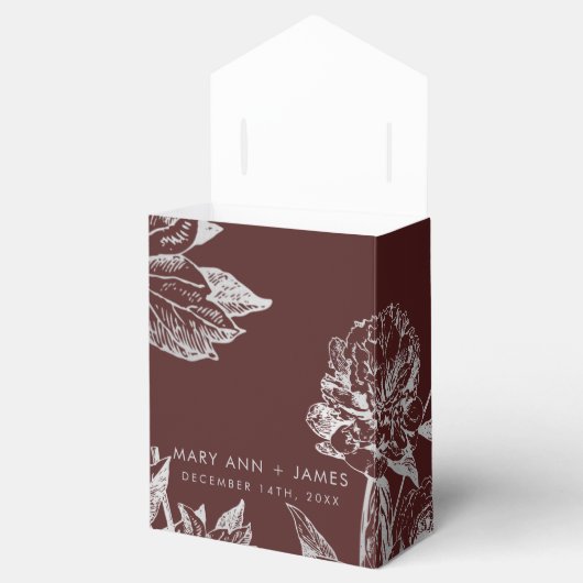 Bruiloft Modern Eenvoudig Bloemen Zilver Bourgondi Bedankdoosjes (Geopend)