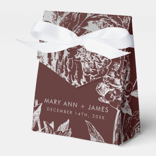 Bruiloft Modern Eenvoudig Bloemen Zilver Bourgondi Bedankdoosjes (Voorkant Zijde)