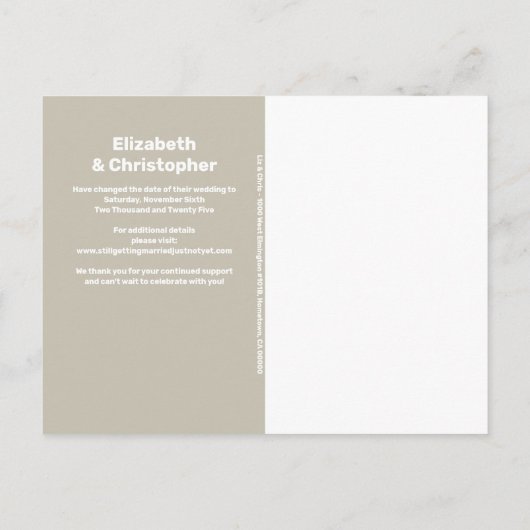 Bruiloft Modern Minimalist Verander de datum Aankondigingskaart (Achterkant)