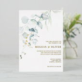 BRUILOFT | Moderne elegante Eucalyptus groen Folie Uitnodiging (Staand Voorkant)