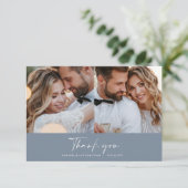 Bruiloft moderne minimale multi foto dank u blauw kaart (Staand voorkant)