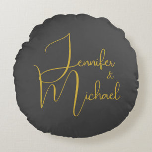 Bruiloft Moderne Minimalistische Gewone Kalligrafi Rond Kussen