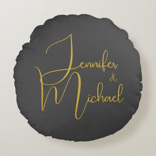 Bruiloft Moderne Minimalistische Gewone Kalligrafi Rond Kussen (Voorkant)