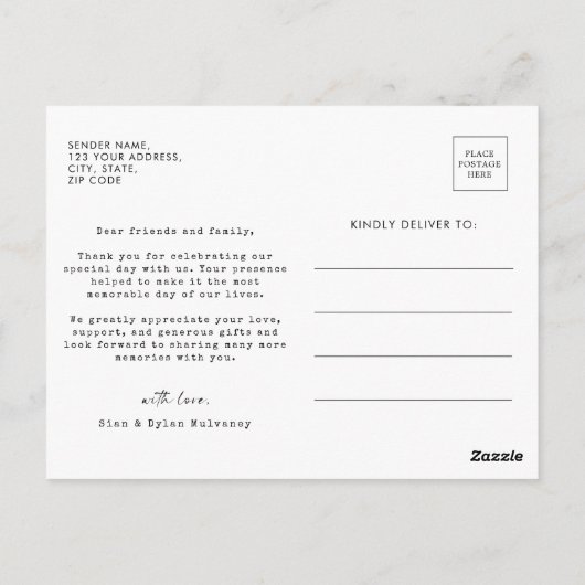 Bruiloft Moderne minimalistische script foto dank  Briefkaart (Achterkant)