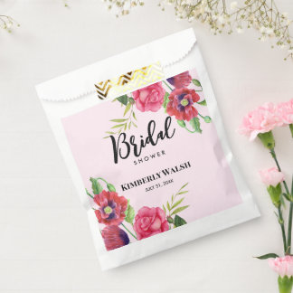 Bruiloft Moderne Rood Roze Bloemen op Licht Roze Bedankzakje