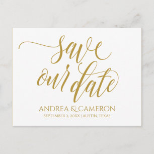 Bruiloft Moderne Typografie Save-the-Date   Goud Aankondigingskaart