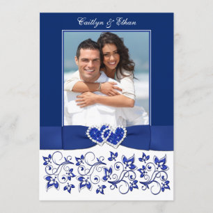 Bruiloft Monogram Blauw, Wit Bloemen FOTO Kaart