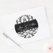 Bruiloft Monogram Bruid bruidegom Datum Damast Sea Ronde Sticker (Envelop)