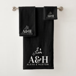 Bruiloft Monogram Bruid en bruidegom Minimalistisc Bad Handdoek