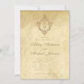 Bruiloft Monogram  Crest Antiek Perkament Kaart (Voorkant)