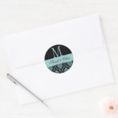 Bruiloft Monogram Damast Blauw Zwart Seal Ronde Sticker (Envelop)