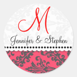 Bruiloft Monogram Damast Seal Stickers : Rood