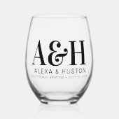 Bruiloft Monogram Eenvoudig Elegant Minimalistisch Wijnglas Zonder Voet (Voorkant)