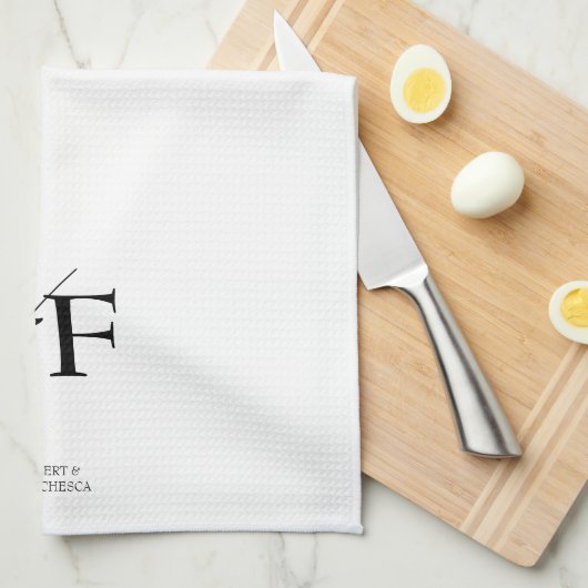 Bruiloft Monogram Eenvoudig Elegant Zwart-wit Theedoek (Quarter Fold)