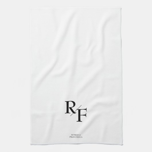 Bruiloft Monogram Eenvoudig Elegant Zwart-wit Theedoek (Verticaal)