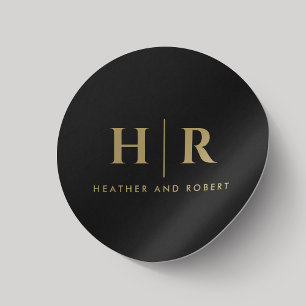 Bruiloft Monogram Eenvoudig Klassiek Chic Zwart Go Ronde Sticker