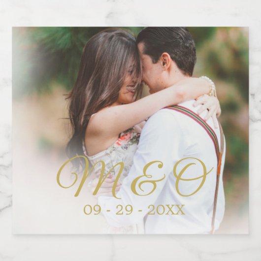 Bruiloft Monogram Foto Mousserende Wijn Sparkling Wijnetiket (Enkel label)