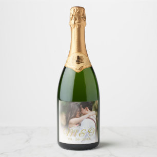 Bruiloft Monogram Foto Mousserende Wijn Sparkling Wijnetiket