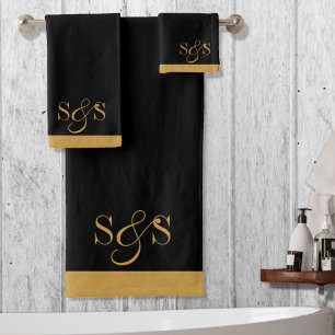 Bruiloft Monogram Gouden Initialen Serif Script Zw Bad Handdoek
