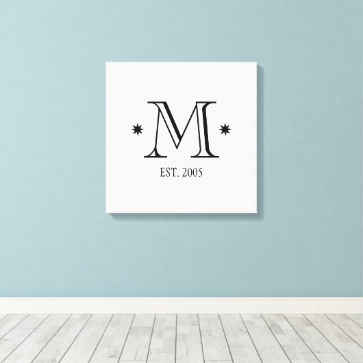 Bruiloft monogram initiaal datum zwart wit modern canvas afdruk (Insitu (Houten vloer))