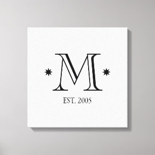 Bruiloft monogram initiaal datum zwart wit modern canvas afdruk