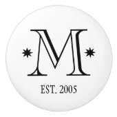 Bruiloft monogram initiaal datum zwart wit modern keramische knop (Voorkant)