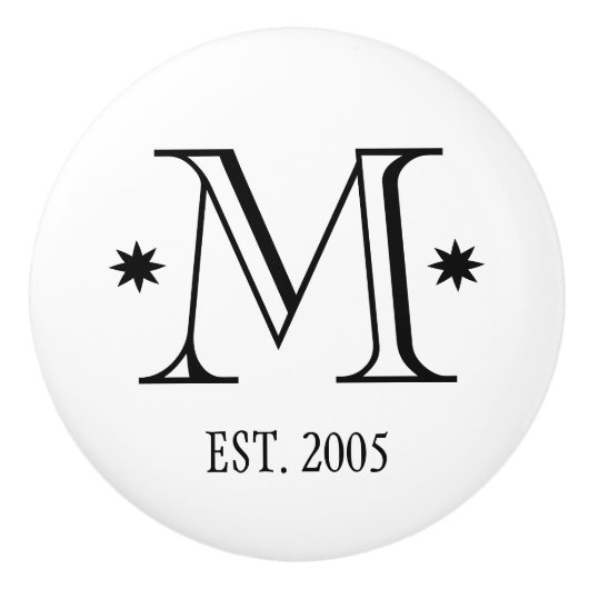 Bruiloft monogram initiaal datum zwart wit modern keramische knop (Voorkant)