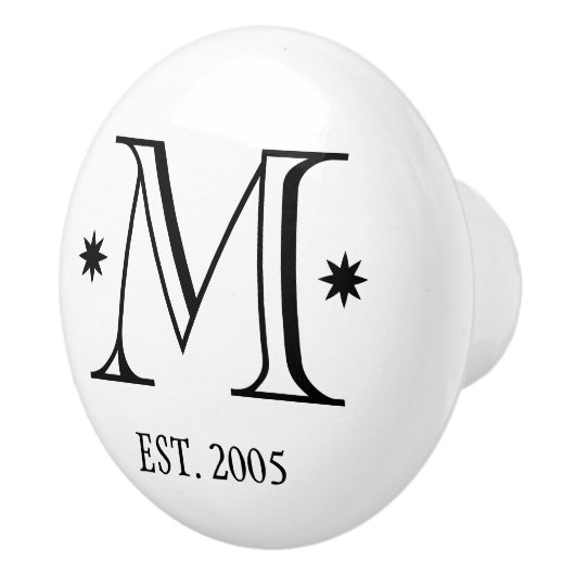 Bruiloft monogram initiaal datum zwart wit modern keramische knop (Rechts)