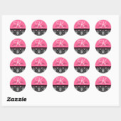 Bruiloft Monogram Initiaal Namen Roze Damast Seal Ronde Sticker (Vel)