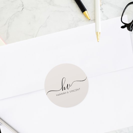 Bruiloft Monogram Kalligrafie Script Aangepaste gu Ronde Sticker