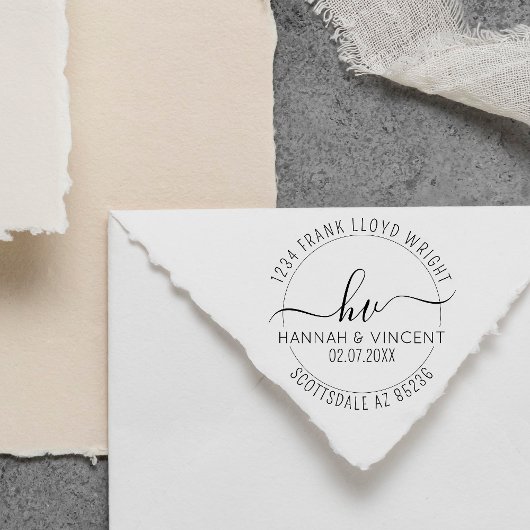 Bruiloft Monogram Kalligrafie Script Retouradres Zelfinktende Stempel