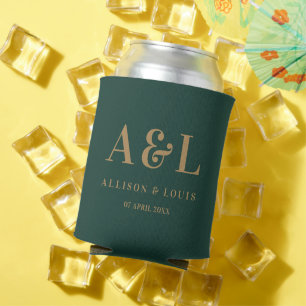 Bruiloft Monogram Minimalist Emerald Groen Goud Blikjeskoeler