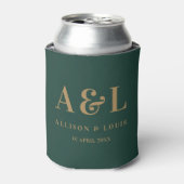 Bruiloft Monogram Minimalist Emerald Groen Goud Blikjeskoeler (Blikje Voorkant)