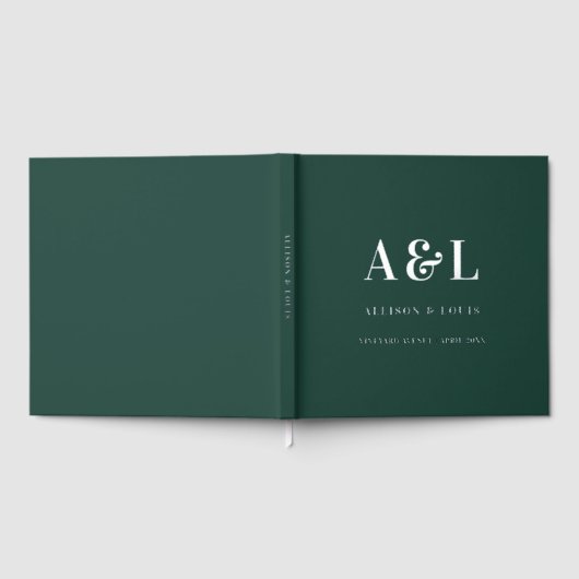Bruiloft Monogram Minimalist Emerald Groen Goud Gastenboek (Volledig)