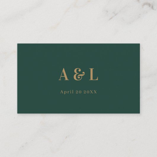 Bruiloft Monogram Minimalist Emerald Groen Goud Plaatskaartje (Voorkant)