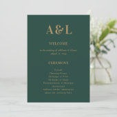 Bruiloft Monogram Minimalist Emerald Groen Goud Programma (Staand voorkant)