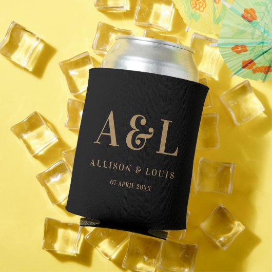 Bruiloft Monogram Minimalist Zwart Goud Blikjeskoeler (Insitu Zomer)