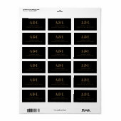 Bruiloft Monogram Minimalist Zwart Goud Etiket (Full Sheet)