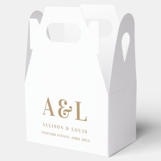 Bruiloft Monogram Minimalistisch Wit Goud Bedankdoosjes (Geopend)