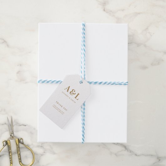 Bruiloft Monogram Minimalistisch Wit Goud Cadeaulabel (Met Touw)
