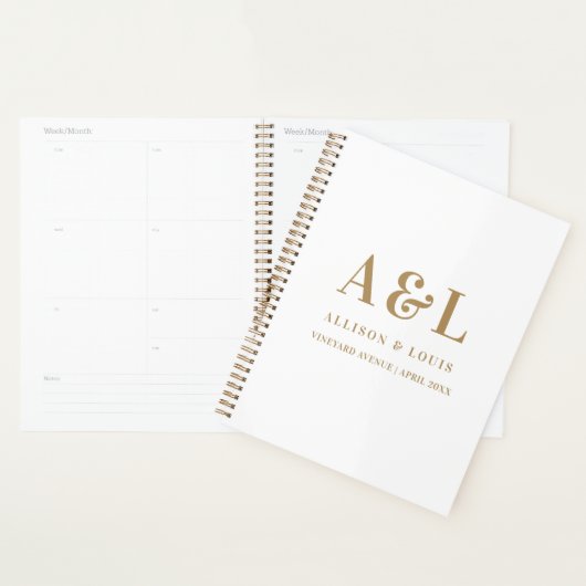 Bruiloft Monogram Minimalistisch Wit Goud Planner (Display)