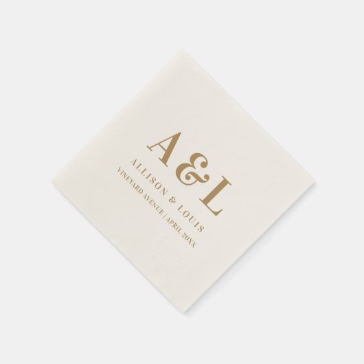 Bruiloft Monogram Minimalistisch Wit Goud Servet (Hoek)