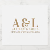 Bruiloft Monogram Minimalistisch Wit Goud Sparkling Wijnetiket (Enkel label)