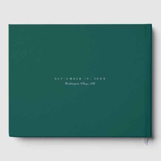 Bruiloft Monogram Minimalistische Smaragd Groen Gastenboek (Achterkant)
